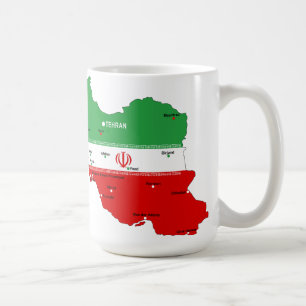 Iran kaart met vlag en embleem koffiemok