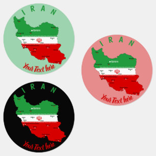 Iran kaart met vlag en embleem labels