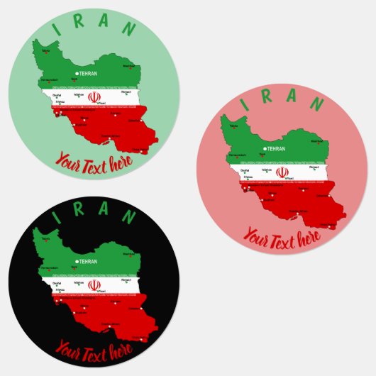 Iran kaart met vlag en embleem labels (Groep)
