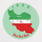 Iran kaart met vlag en embleem labels (Design 1)