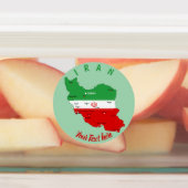 Iran kaart met vlag en embleem labels (Aangebracht)