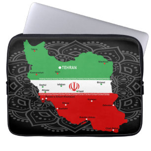 Iran kaart met vlag en embleem laptop sleeve