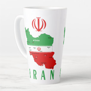 Iran kaart met vlag en embleem latte mok