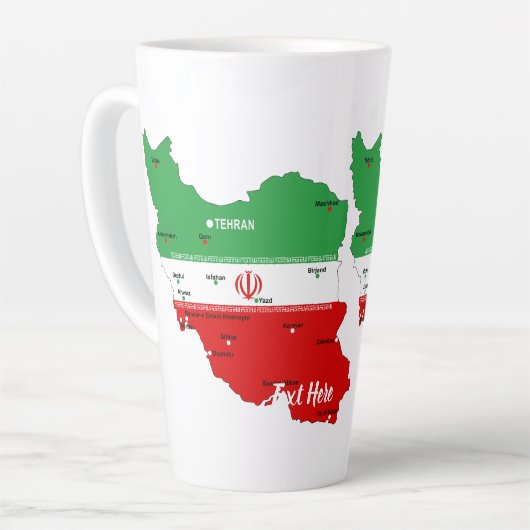Iran kaart met vlag en embleem latte mok (Linkerhoek)