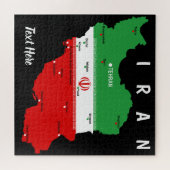Iran kaart met vlag en embleem legpuzzel (Horizontaal)