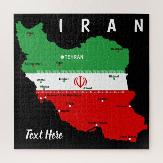 Iran kaart met vlag en embleem legpuzzel (Verticaal)