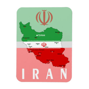 Iran kaart met vlag en embleem magneet