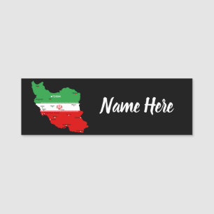Iran kaart met vlag en embleem naamplaatje