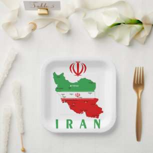 Iran Kaart met Vlag en Embleem Papieren Bordje