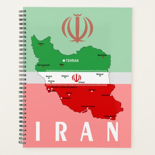 Iran kaart met vlag en embleem planner (Voorkant)