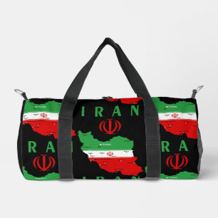 Iran kaart met vlag en embleem plunjezak