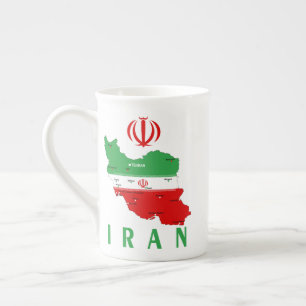 Iran kaart met vlag en embleem porselein kop