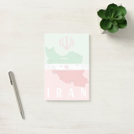 Iran kaart met vlag en embleem post-it® notes (Kantoor)