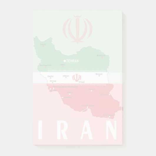 Iran kaart met vlag en embleem post-it® notes (Voorkant)
