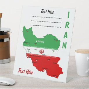 Iran Kaart met Vlag en Embleem Reclamebord Met Voetstuk