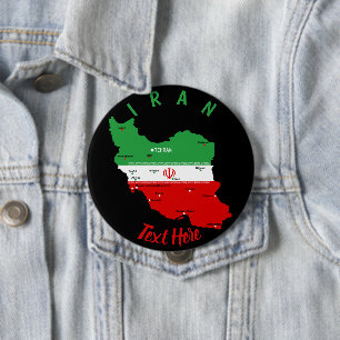 Iran kaart met vlag en embleem ronde button 4,0 cm