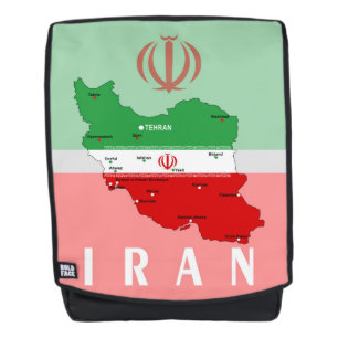 Iran kaart met vlag en embleem rugtassen