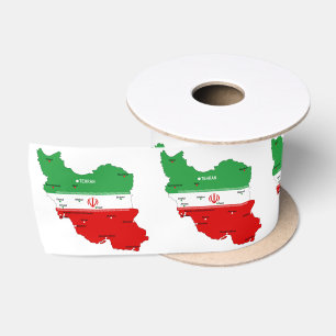 Iran kaart met vlag en embleem satijnen lint