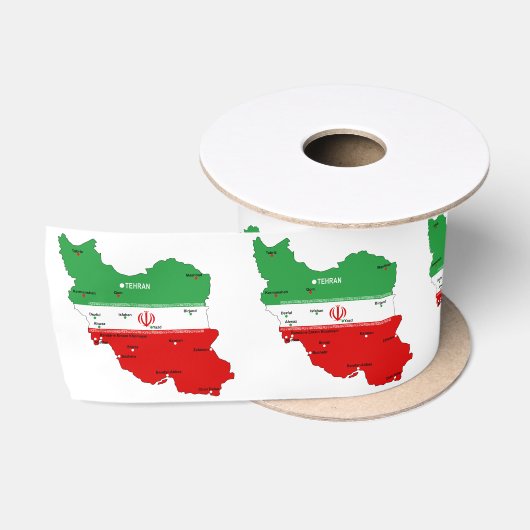 Iran kaart met vlag en embleem satijnen lint (Spoel)