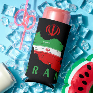 Iran kaart met vlag en embleem seltzer blikjeskoeler