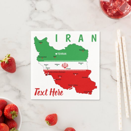 Iran kaart met vlag en embleem servet (Insitu)