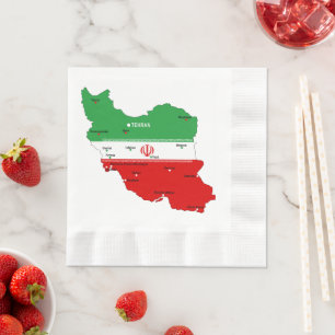 Iran kaart met vlag en embleem servet