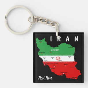 Iran Kaart met Vlag en Embleem Sleutelhanger
