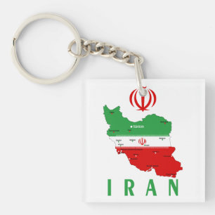 Iran kaart met vlag en embleem sleutelhanger