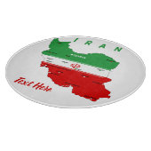 Iran kaart met vlag en embleem snijplank (Hoek)