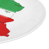 Iran kaart met vlag en embleem snijplank (Hoek)