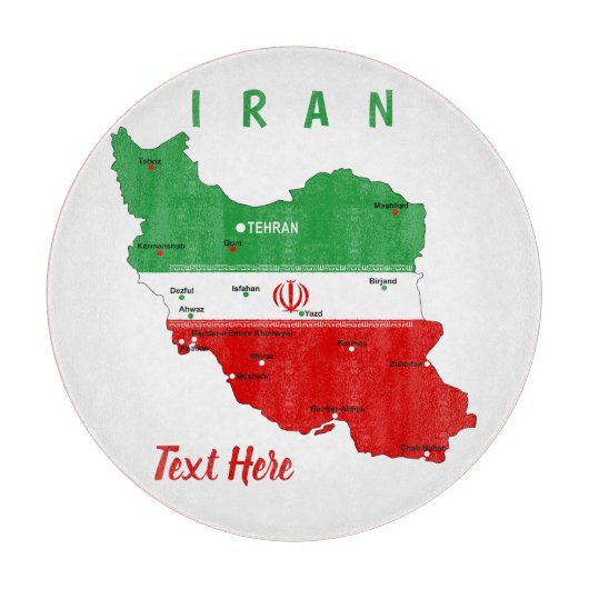 Iran kaart met vlag en embleem snijplank (Voorkant)