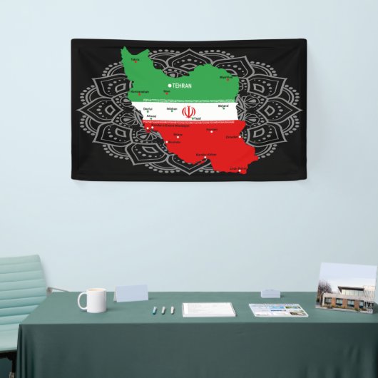 Iran kaart met vlag en embleem spandoek (Beurs)