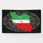 Iran kaart met vlag en embleem spandoek (Horizontaal)