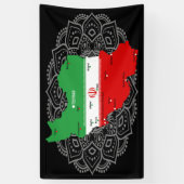 Iran kaart met vlag en embleem spandoek (Verticaal)