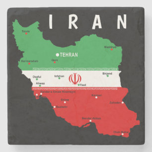 Iran kaart met vlag en embleem stenen onderzetter