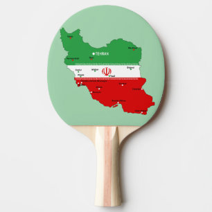 Iran kaart met vlag en embleem tafeltennisbatje