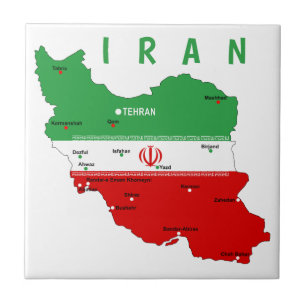 Iran Kaart met Vlag en Embleem Tegeltje