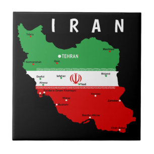 Iran kaart met vlag en embleem tegeltje
