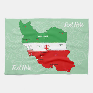 Iran kaart met vlag en embleem theedoek