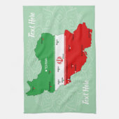 Iran kaart met vlag en embleem theedoek (Verticaal)