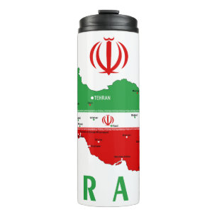 Iran kaart met vlag en embleem thermosbeker