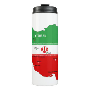Iran kaart met vlag en embleem thermosbeker