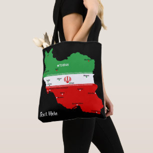 Iran kaart met vlag en embleem tote bag