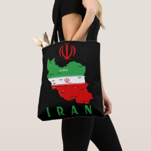 Iran kaart met vlag en embleem tote bag