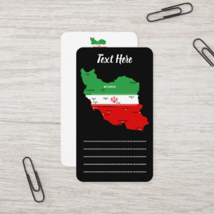 Iran kaart met vlag en embleem visitekaartje