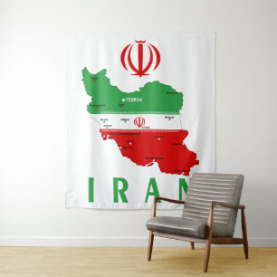 Iran kaart met vlag en embleem wandkleed