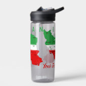 Iran kaart met vlag en embleem waterfles (Links)