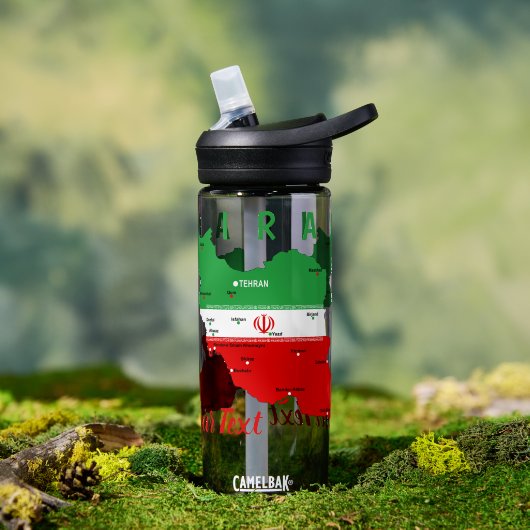 Iran kaart met vlag en embleem waterfles (Buiten (Gedraaid) )