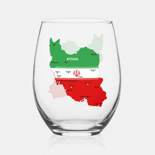 Iran kaart met vlag en embleem wijnglas zonder voet
