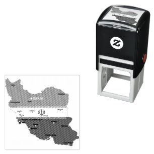 Iran Kaart met Vlag en Embleem Zelfinktende Stempel